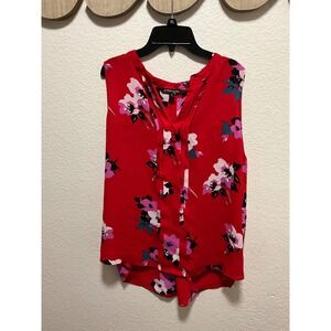 41Hawthorn Red Floral V Neck Sleeveless Blouse Women